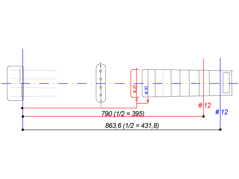 P bass scale 34" to 790 mm shift